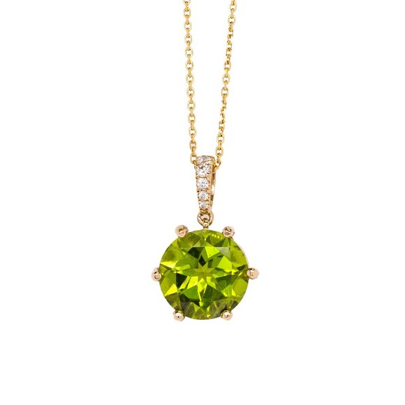 4.2cts Peridot Pendant in 14K Solid Gold with Natural Diamond Accents - Picture 1 of 8